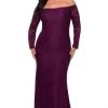 Formal Gowns La Femme - Lace Off-Shoulder Sheath Dress 28859SC - 1 Pc Dark Berry In Size 16W Available
