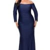 La Femme - Long Sleeve Ruched Evening Dress 28881SC - 1 Pc Navy In Size 18W Available Formal Gowns
