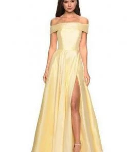 La Femme - Off Shoulder Cap Sleeves A-Line Dress 27005SC Formal Gowns