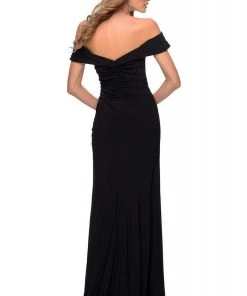 Formal Gowns La Femme - Off Shoulder Jersey Dress 28389SC - 1 Pc Navy In Size 10 Available