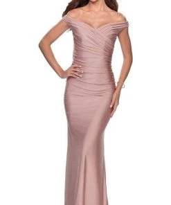 La Femme - Off Shoulder Jersey Sheath Dress 28450SC 9 La Femme - Off Shoulder Jersey Sheath Dress 28450SC