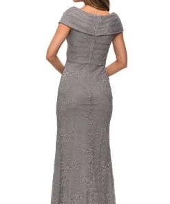 Formal Gowns La Femme - Off Shoulder Lace Sheath Dress 27982SC - 1 Pc Navy In Size 2 Available