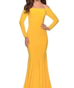 La Femme - Off Shoulder Long Sleeve Trumpet Dress 28754SC