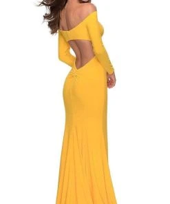 La Femme - Off Shoulder Long Sleeve Trumpet Dress 28754SC 8 La Femme - Off Shoulder Long Sleeve Trumpet Dress 28754SC