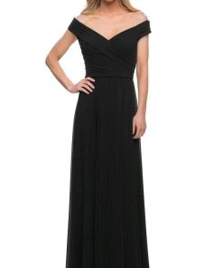 La Femme - Off Shoulder Ruched Evening Dress 29168SC - 1 Pc Wine In Size 14 Available Formal Gowns