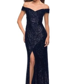 La Femme - Off Shoulder Sequined High Slit Dress 29831SC Formal Gowns 11 La Femme - Off Shoulder Sequined High Slit Dress 29831SC Formal Gowns