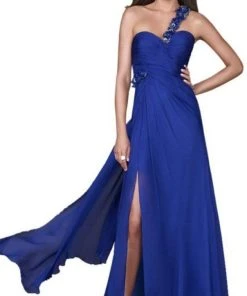 La Femme - One Shoulder Draped Sash Long Dress 16559SC - 1 Pc Magenta In Size 10 Available Formal Gowns