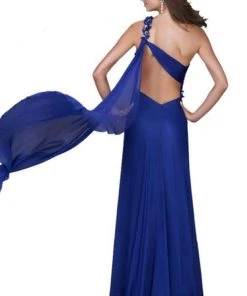 La Femme - One Shoulder Draped Sash Long Dress 16559SC - 1 Pc Magenta In Size 10 Available Formal Gowns