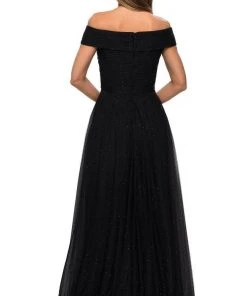 La Femme - Pleat-Ornate Off Shoulder A-Line Gown 28051SC - 1 Pc Black In Size 14 Available Formal Gowns