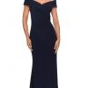 Formal Gowns La Femme - Pleat-Ornate Off Shoulder Jersey Dress 27959SC - 1 Pc Navy In Size 8 Available
