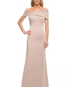 Formal Gowns La Femme - Pleated Off Shoulder Sheath Dress 29537SC