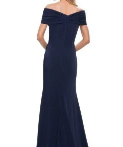 Formal Gowns La Femme - Pleated Off Shoulder Sheath Dress 29537SC