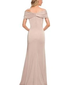 Formal Gowns La Femme - Pleated Off Shoulder Sheath Dress 29537SC