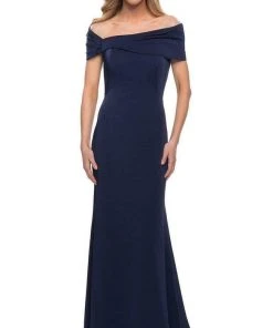 Formal Gowns La Femme - Pleated Off Shoulder Sheath Dress 29537SC