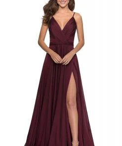La Femme - Pleated Ornate Chiffon High Slit Dress 28611SC Formal Gowns