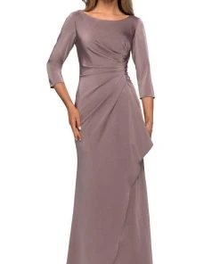 Formal Gowns La Femme - Quarter Sleeve Draped High Slit Dress 28197SC