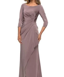 Formal Gowns La Femme - Quarter Sleeve Draped High Slit Dress 28197SC