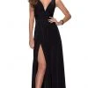 La Femme - Ruche-Ornate High Slit A-Line Dress 28547SC Formal Gowns 1 La Femme - Ruche-Ornate High Slit A-Line Dress 28547SC Formal Gowns