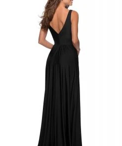 La Femme - Ruche-Ornate High Slit A-Line Dress 28547SC Formal Gowns 7 La Femme - Ruche-Ornate High Slit A-Line Dress 28547SC Formal Gowns