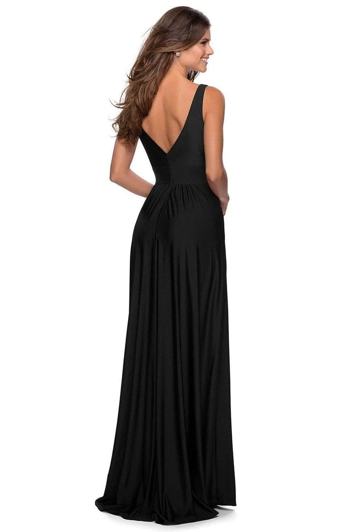 La Femme - Ruche-Ornate High Slit A-Line Dress 28547SC Formal Gowns 4 La Femme - Ruche-Ornate High Slit A-Line Dress 28547SC Formal Gowns