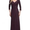 La Femme - Ruche-Ornate V-Neck Evening Dress 29223SC - 1 Pc Dark Garnet In Size 14 Available Mother Of The Bride