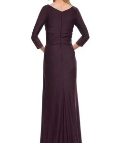 La Femme - Ruche-Ornate V-Neck Evening Dress 29223SC - 1 Pc Dark Garnet In Size 14 Available Mother Of The Bride
