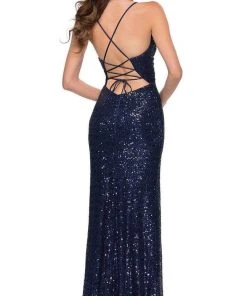 La Femme - Sequined Cowl Prom Dress 29657SC - 1 Pc Navy In Size 4 Available Formal Gowns 7 La Femme - Sequined Cowl Prom Dress 29657SC - 1 Pc Navy In Size 4 Available Formal Gowns
