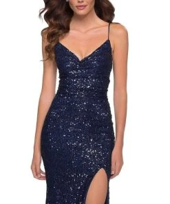 La Femme - Sequined Cowl Prom Dress 29657SC - 1 Pc Navy In Size 4 Available Formal Gowns 8 La Femme - Sequined Cowl Prom Dress 29657SC - 1 Pc Navy In Size 4 Available Formal Gowns