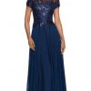 La Femme - Sequined Lace Bodice A-Line Dress 27924SC - 1 Pc Navy In Size 16 Available