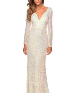 La Femme - Sequined Long Sleeve Prom Dress 28743SC - 1 Pc Champagne In Size 6 Available