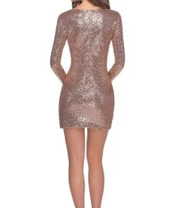 La Femme - Sequined Long Sleeve Sheath Dress 28219SC - 1 Pc Rose Gold In Size 14 Available Cocktail Dresses