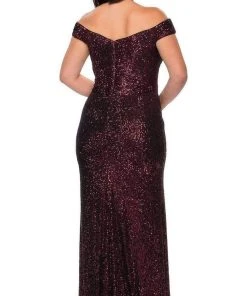 La Femme - Sequined Off-Shoulder Sheath Dress 28795SC - 1 Pc Wine In Size 12W Available Formal Gowns 5 La Femme - Sequined Off-Shoulder Sheath Dress 28795SC - 1 Pc Wine In Size 12W Available Formal Gowns
