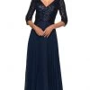 La Femme - Sequined Quarter Length Sleeve Gown 27998SC Formal Gowns