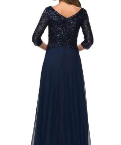 La Femme - Sequined Quarter Length Sleeve Gown 27998SC Formal Gowns