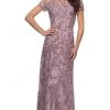 La Femme - Short Sleeve Embellished Bateau Sheath Dress 27956SC - 2 Pcs Dusty Lilac In Sizes 4 And 12 Available