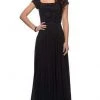 La Femme - Short Sleeve Embellished Square Neck Chiffon Dress 26512SC - 1 Pc Black In Size 12 Available