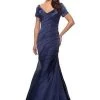La Femme - Short Sleeve Pleat-Textured Trumpet Gown 26947SC Formal Gowns