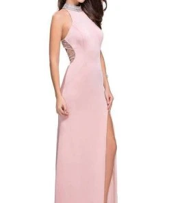 La Femme - Sleeveless High Halter Sheath Dress 25767SC - 1 Pc Blush In Size 2 Available Formal Gowns