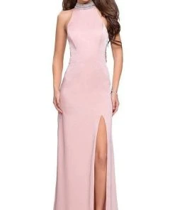 La Femme - Sleeveless High Halter Sheath Dress 25767SC - 1 Pc Blush In Size 2 Available Formal Gowns