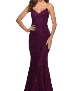 La Femme - Spaghetti Strap Lace Mermaid Dress 28504SC - 1 Pc Dark Berry In Size 8 Available Formal Gowns
