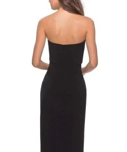 La Femme - Straight Across Faux Wrap Sheath Gown 28204SC - 1 Pc Black In Size 14 Available Formal Gowns 9 La Femme - Straight Across Faux Wrap Sheath Gown 28204SC - 1 Pc Black In Size 14 Available Formal Gowns