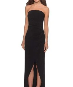 La Femme - Straight Across Faux Wrap Sheath Gown 28204SC - 1 Pc Black In Size 14 Available Formal Gowns