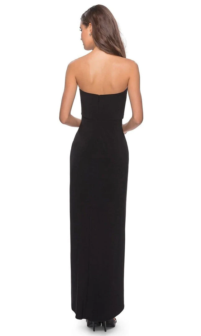 La Femme - Straight Across Faux Wrap Sheath Gown 28204SC - 1 Pc Black In Size 14 Available Formal Gowns 4 La Femme - Straight Across Faux Wrap Sheath Gown 28204SC - 1 Pc Black In Size 14 Available Formal Gowns
