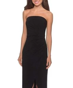 La Femme - Straight Across Faux Wrap Sheath Gown 28204SC - 1 Pc Black In Size 14 Available Formal Gowns 8 La Femme - Straight Across Faux Wrap Sheath Gown 28204SC - 1 Pc Black In Size 14 Available Formal Gowns