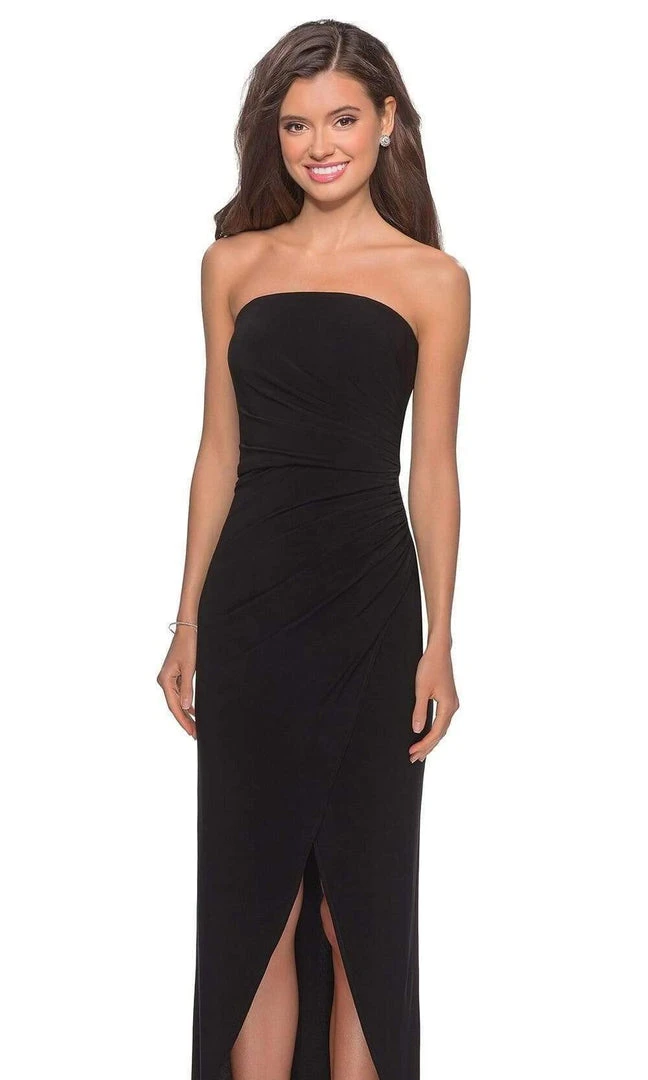 La Femme - Straight Across Faux Wrap Sheath Gown 28204SC - 1 Pc Black In Size 14 Available Formal Gowns 5 La Femme - Straight Across Faux Wrap Sheath Gown 28204SC - 1 Pc Black In Size 14 Available Formal Gowns