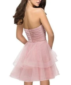 Cocktail Dresses La Femme - Strapless Tiered Cocktail Dress 26654SC - 1 Pc Blush In Size 6 Available