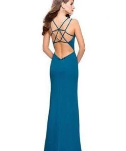 La Femme - Strappy Deep V-neck Sheath Dress 26023SC - 1 Pc Red In Size 0 Available Formal Gowns