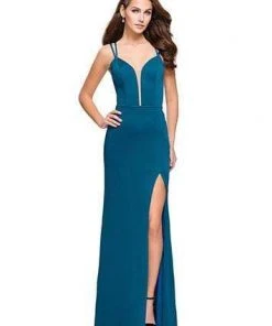 La Femme - Strappy Deep V-neck Sheath Dress 26023SC - 1 Pc Red In Size 0 Available Formal Gowns