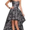 Formal Gowns La Femme - Sweetheart Jacquard High Low Dress 27468SC - 1 Pc Black/Silver In Size 2 Available