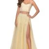 Formal Gowns La Femme - Two Piece Floral Adorned Tulle A-line Gown 2871SC - 1 Pc Pale Yellow In Size 4 Available